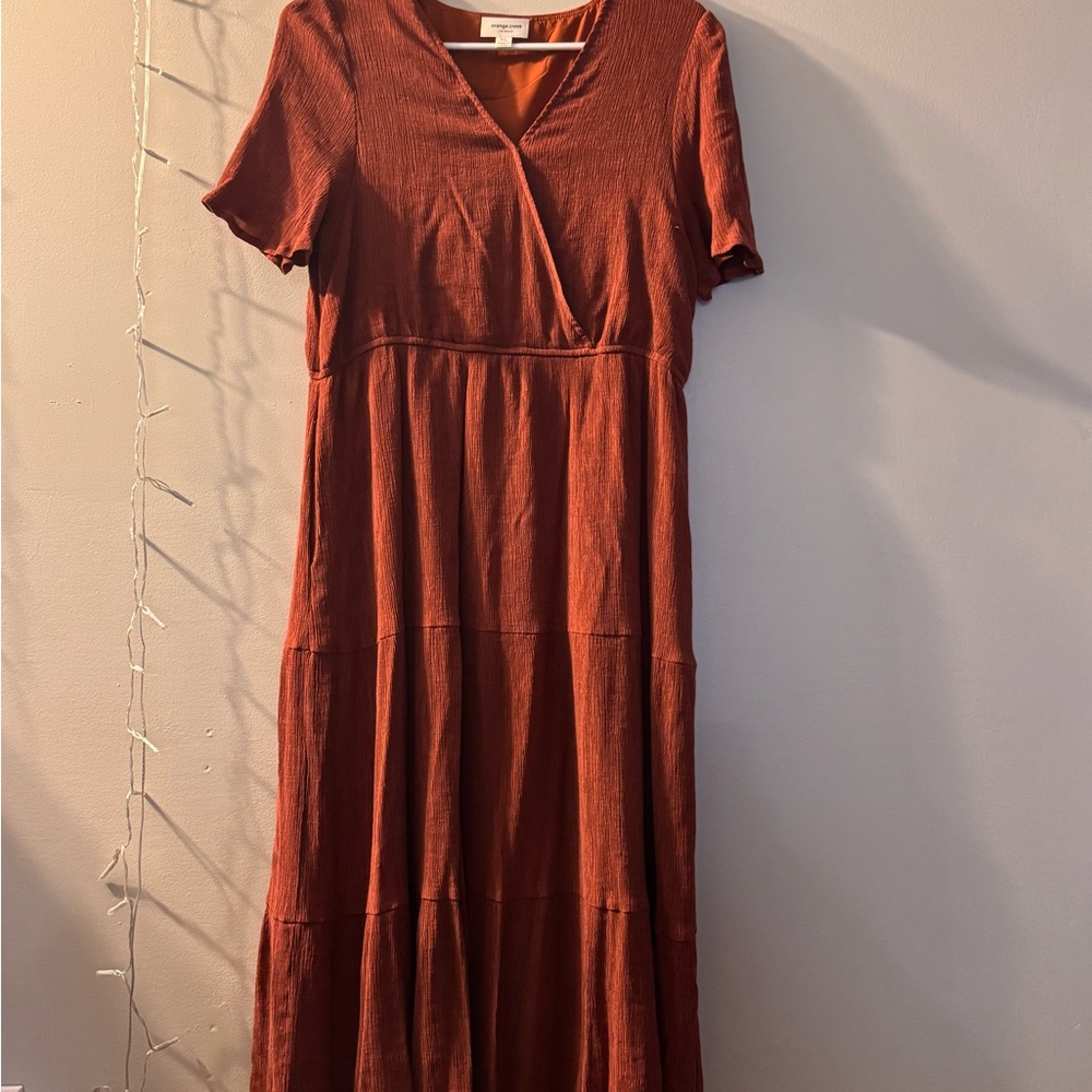 Rust Orange V-Neck Dress
